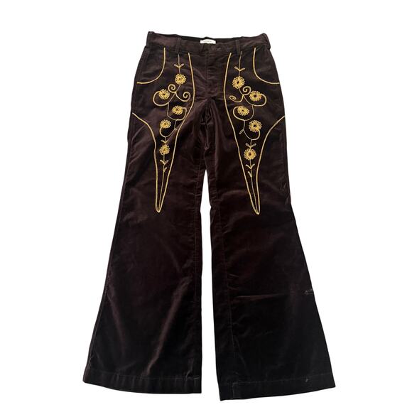Chasing Unicorns Catch a Falling Star Purple Velvet Embroidered Flare Pants M - Picture 2 of 9